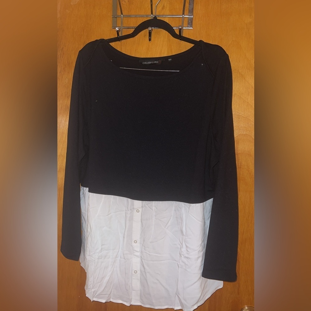 Colleen Lopez Black & White Long Sleeve Top Size 2X NWOT